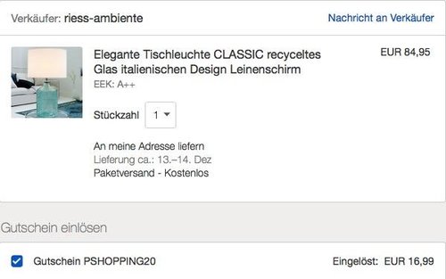 Invicta Interior elegante Tischleuchte CLASSIC aus recyceltem Glas, Leinenschirm - jetzt 20% billiger