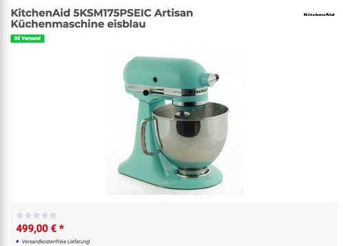 KitchenAid 5KSM175PSEIC Artisan Küchenmaschine In Eisblau - jetzt 5% billiger
