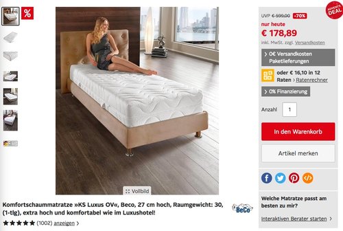Komfortschaummatratze »KS Luxus OV«, Beco, 27 cm hoch, 90x200 cm - jetzt 25% billiger Komfortschaummatratze »KS Luxus OV«, Beco, 27 cm hoch, 90x200 cm - jetzt 25% billiger