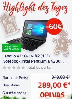 Lenovo V110-14IAP 35,5 cm (14") Notebook (Intel Pentium N4200 , 8GB RAM, 128GB SSD, HD Display, FreeDOS) - jetzt 17% billiger