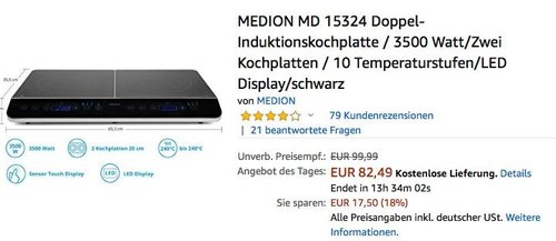 MEDION MD 15324 Doppel-Induktionskochplatte - jetzt 8% billiger