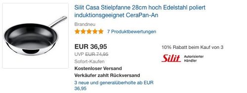 Silit Edelstahl Pfanne Ø 28 cm Casa, 6 cm hoch - jetzt 6% billiger
