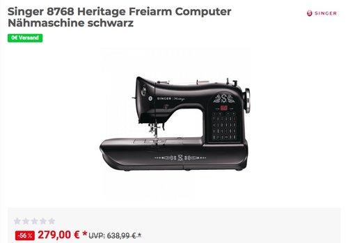 Singer 8768 Heritage Freiarm Computer Nähmaschine - jetzt 5% billiger Singer 8768 Heritage Freiarm Computer Nähmaschine - jetzt 5% billiger