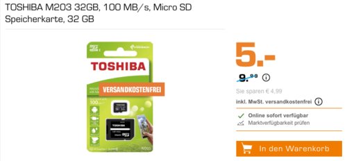 TOSHIBA M203 Micro SD Speicherkarte 32GB inkl. Adapter TOSHIBA M203 Micro SD Speicherkarte 32GB inkl. Adapter