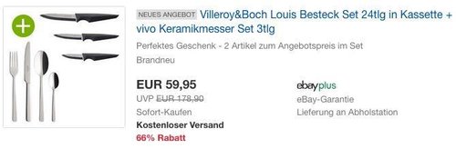 Villeroy&Boch Louis Besteck Set 24tlg in Kassette + vivo Keramikmesser Set 3tlg - jetzt 39% billiger Villeroy&Boch Louis Besteck Set 24tlg in Kassette + vivo Keramikmesser Set 3tlg - jetzt 39% billiger