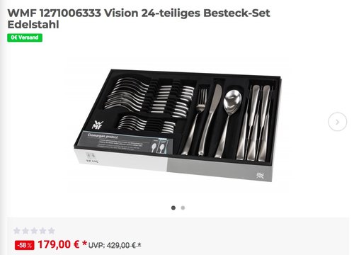 WMF Vision Besteck-Set, 24-teilig, Cromargan protect Edelstahl - jetzt 17% billiger