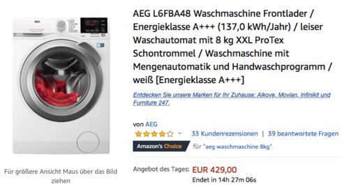 AEG L6FBA48 Waschmaschine mit 8 kg XXL ProTex Schontrommel - jetzt 17% billiger