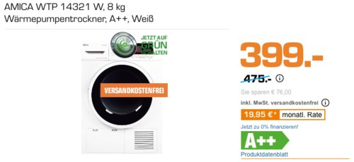AMICA WTP 14321 8 kg Wärmepumpentrockner, A++ - jetzt 15% billiger