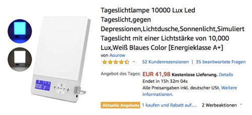Aourow Tageslichtlampe 10000 Lux - jetzt 24% billiger