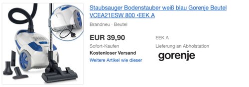 Gorenje Beutel-Staubsauger VCEA21ESW EVOSlide, 800W, EEK A - jetzt 20% billiger Gorenje Beutel-Staubsauger VCEA21ESW EVOSlide, 800W, EEK A - jetzt 20% billiger