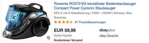 Rowenta RO3731EA beutelloser Bodenstaubsauger, schwarz/blau - jetzt 13% billiger Rowenta RO3731EA beutelloser Bodenstaubsauger, schwarz/blau - jetzt 13% billiger