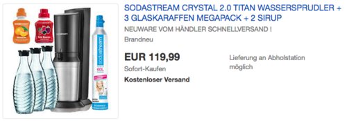 SodaStream Crystal 2.0 Titan Wassersprudler Megapack inkl. 3 Glaskaraffen, - jetzt 7% billiger