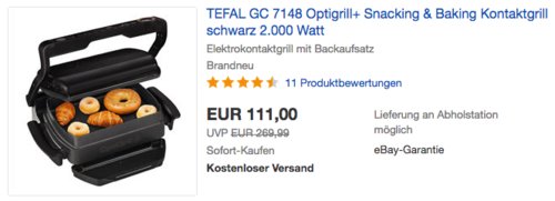 TEFAL GC 7148 Optigrill+ Snacking & Baking Kontaktgrill - jetzt 15% billiger TEFAL GC 7148 Optigrill+ Snacking & Baking Kontaktgrill - jetzt 15% billiger