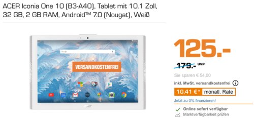 ACER Iconia One 10 (B3-A40) 10.1 Zoll Tablet, weiß ACER Iconia One 10 (B3-A40) 10.1 Zoll Tablet, weiß