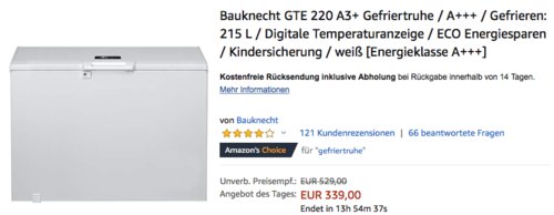 Bauknecht GTE 220 A3+ Gefriertruhe, 215 L, A+++ - jetzt 11% billiger Bauknecht GTE 220 A3+ Gefriertruhe, 215 L, A+++ - jetzt 11% billiger