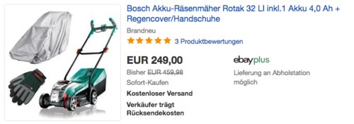 Bosch Akku-Räsenmäher Rotak 32 LI inkl.1 Akku 4,0 Ah + Regencover/Handschuhe Bosch Akku-Räsenmäher Rotak 32 LI inkl.1 Akku 4,0 Ah + Regencover/Handschuhe