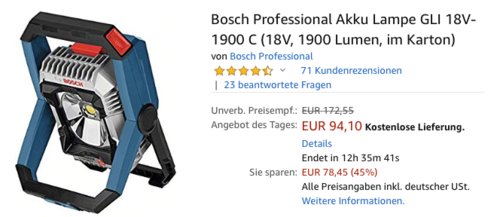 Bosch Professional Akku-Baustellenlampe GLI 18V-1900 C, 1900 Lumen Bosch Professional Akku-Baustellenlampe GLI 18V-1900 C, 1900 Lumen