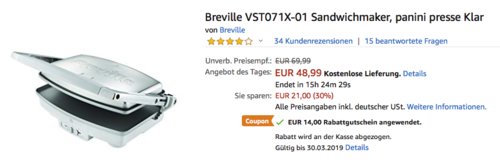 Breville VST071X-01 Sandwichmaker - jetzt 60% billiger
