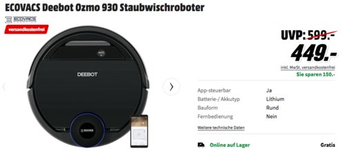 ECOVACS Deebot Ozmo 930 Staubwischroboter, schwarz ECOVACS Deebot Ozmo 930 Staubwischroboter, schwarz
