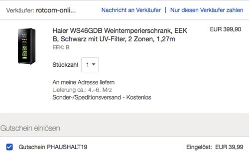 Haier WS46GDBE Weintemperierschrank, 46 Flaschen - jetzt 19% billiger