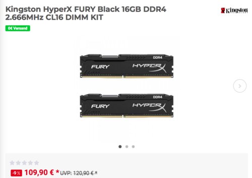 Kingston HyperX FURY Black 16GB (2x 8 GB) DDR4 2.666MHz RAM KIT Kingston HyperX FURY Black 16GB (2x 8 GB) DDR4 2.666MHz RAM KIT