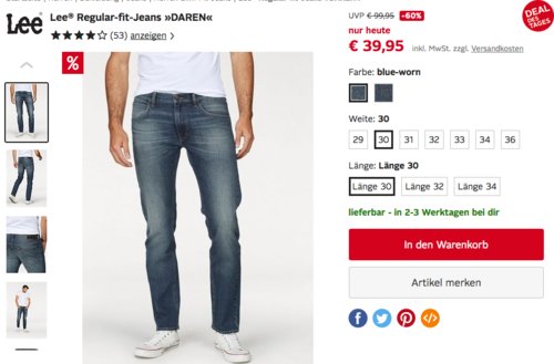 Lee Herren Jeans "Daren ZIP" in Blue-Worn oder Dark-Blue-Worn Lee Herren Jeans "Daren ZIP" in Blue-Worn oder Dark-Blue-Worn