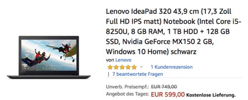 Lenovo IdeaPad 320 17,3" Full HD Notebook (81BJ0059GE), Intel Core i5, 8GB, 1 TB HDD + 128 GB SSD Lenovo IdeaPad 320 17,3" Full HD Notebook (81BJ0059GE), Intel Core i5, 8GB, 1 TB HDD + 128 GB SSD