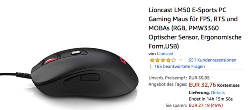 Lioncast LM50 E-Sports PC Gaming Maus Lioncast LM50 E-Sports PC Gaming Maus