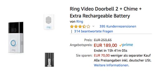 Ring Video Doorbell 2 + Ring Chime + Extra Rechargeable Battery Ring Video Doorbell 2 + Ring Chime + Extra Rechargeable Battery