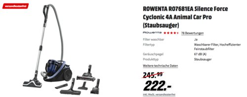 Rowenta RO7681EA Silence Force Cyclonic 4A Animal Care Pro Bodenstaubsauger, blau Rowenta RO7681EA Silence Force Cyclonic 4A Animal Care Pro Bodenstaubsauger, blau