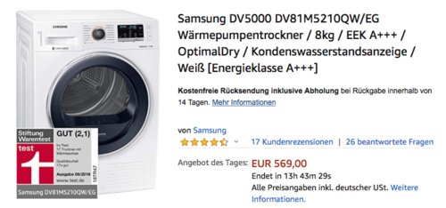 Samsung DV5000 DV81M5210QW/EG Wärmepumpentrockner, A+++ - jetzt 12% billiger