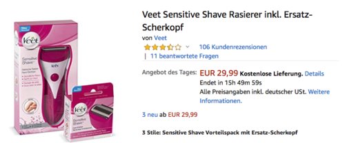 Veet Sensitive Shave Rasierer inkl. Ersatz-Scherkopf Veet Sensitive Shave Rasierer inkl. Ersatz-Scherkopf