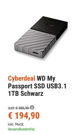 WD My Passport SSD USB3.1 1TB externe Festplatte, schwarz WD My Passport SSD USB3.1 1TB externe Festplatte, schwarz