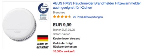 ABUS RM23 Rauchmelder mit Hitzewarnfunktion - jetzt 60% billiger ABUS RM23 Rauchmelder mit Hitzewarnfunktion - jetzt 60% billiger