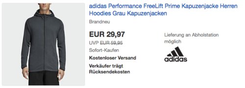 adidas Performance Herren Kapuzenjacke "FreeLift Prime", grau adidas Performance Herren Kapuzenjacke "FreeLift Prime", grau