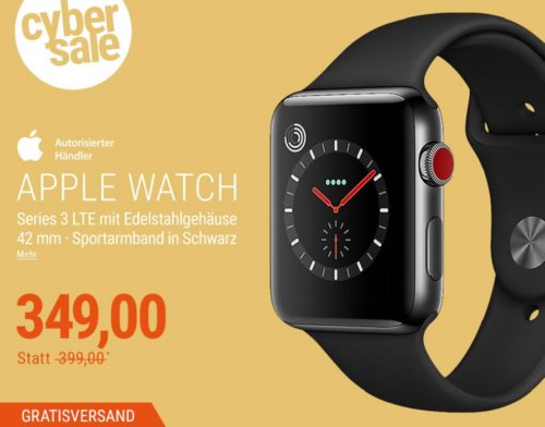 Apple Watch Series 3 LTE 42mm Edelstahlgehäuse mit SpaceSchwarz Sportarmband Apple Watch Series 3 LTE 42mm Edelstahlgehäuse mit SpaceSchwarz Sportarmband