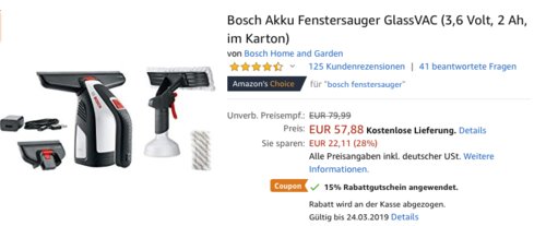 Bosch Akku-Fenstersauger GlassVAC (3,6 Volt, 2 Ah, im Karton) Bosch Akku-Fenstersauger GlassVAC (3,6 Volt, 2 Ah, im Karton)