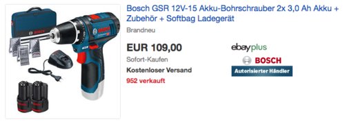 Bosch GSR 12V-15 Akku-Bohrschrauber inkl. 2x 3,0 Ah Akku + Zubehör + Softbag + Ladegerät Bosch GSR 12V-15 Akku-Bohrschrauber inkl. 2x 3,0 Ah Akku + Zubehör + Softbag + Ladegerät