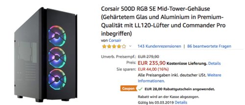 Corsair 500D RGB SE Mid-Tower-Gehäuse mit LL120-Lüfter und Commander Pro Corsair 500D RGB SE Mid-Tower-Gehäuse mit LL120-Lüfter und Commander Pro