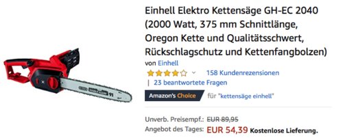 Einhell Elektro-Kettensäge GH-EC 2040 (2000 Watt, 375 mm Schnittlänge) Einhell Elektro-Kettensäge GH-EC 2040 (2000 Watt, 375 mm Schnittlänge)