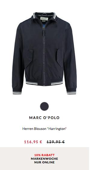 Engelhorn - 10% Extra-Rabatt: z.B. Marc O'Polo Herren Blouson "Harrington" in Blau Engelhorn - 10% Extra-Rabatt: z.B. Marc O'Polo Herren Blouson "Harrington" in Blau