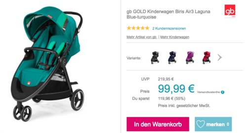 gb GOLD Kinderwagen Biris Air3, Laguna Blue-Turquoise gb GOLD Kinderwagen Biris Air3, Laguna Blue-Turquoise