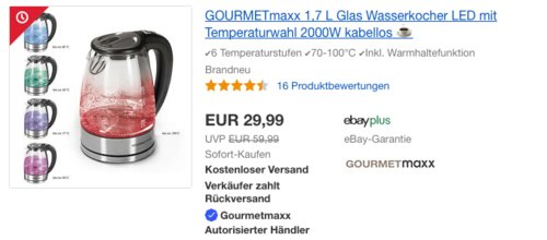 GOURMETmaxx 07956 1,7 L Glas-Wasserkocher mit Temperaturwahl, 70-100°C GOURMETmaxx 07956 1,7 L Glas-Wasserkocher mit Temperaturwahl, 70-100°C