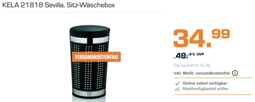 KELA 21818 Sevilla Sitz-Wäschebox, 60,5 cm hoch, schwarz - jetzt 13% billiger
