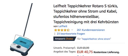Leifheit Teppichkehrer Rotaro S, türkis - jetzt 32% billiger Leifheit Teppichkehrer Rotaro S, türkis - jetzt 32% billiger