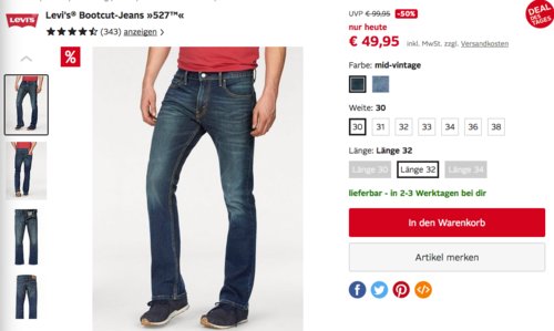 Levi's® Herren Bootcut-Jeans "527", pulley oder mid-vintage - jetzt 19% billiger