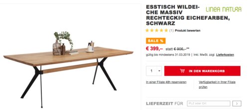 LINEA NATURA Esstisch aus Wildeiche, 220/100/76 cm LINEA NATURA Esstisch aus Wildeiche, 220/100/76 cm