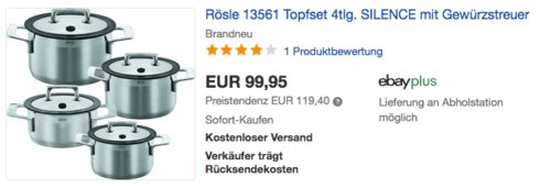 Rösle 13561 Silence Topfset, 4tlg. inkl. Gewürzstreuer - jetzt 23% billiger Rösle 13561 Silence Topfset, 4tlg. inkl. Gewürzstreuer - jetzt 23% billiger