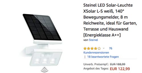 Steinel LED Solar-Leuchte XSolar L-S weiß, 140° Bewegungsmelder - jetzt 21% billiger Steinel LED Solar-Leuchte XSolar L-S weiß, 140° Bewegungsmelder - jetzt 21% billiger