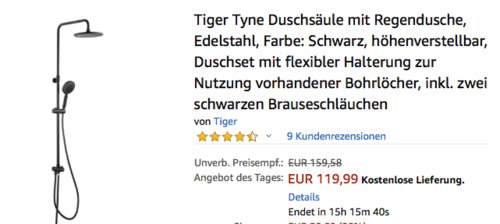 Tiger Tyne Duschsäule mit Regendusche, schwarz - jetzt 45% billiger